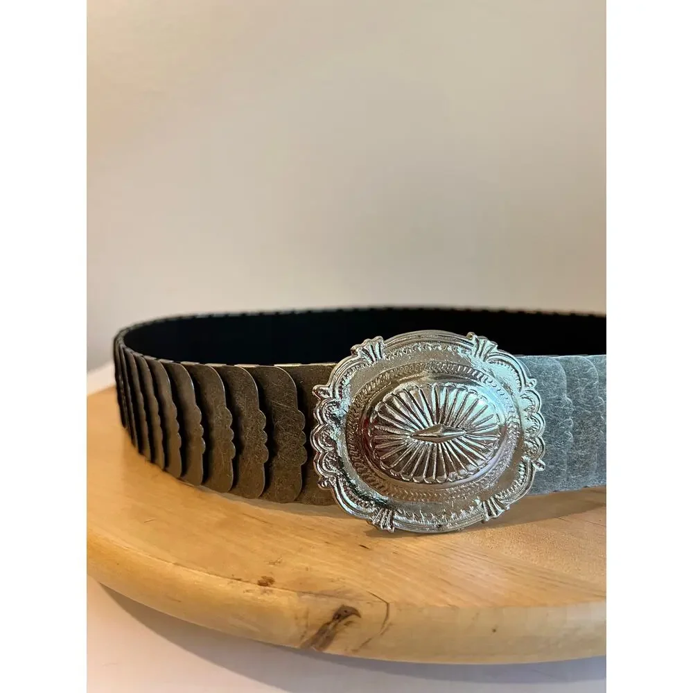 Vintage 90s Western Silver Chunky Chain Link Stretchy Belt Size Medium/Large